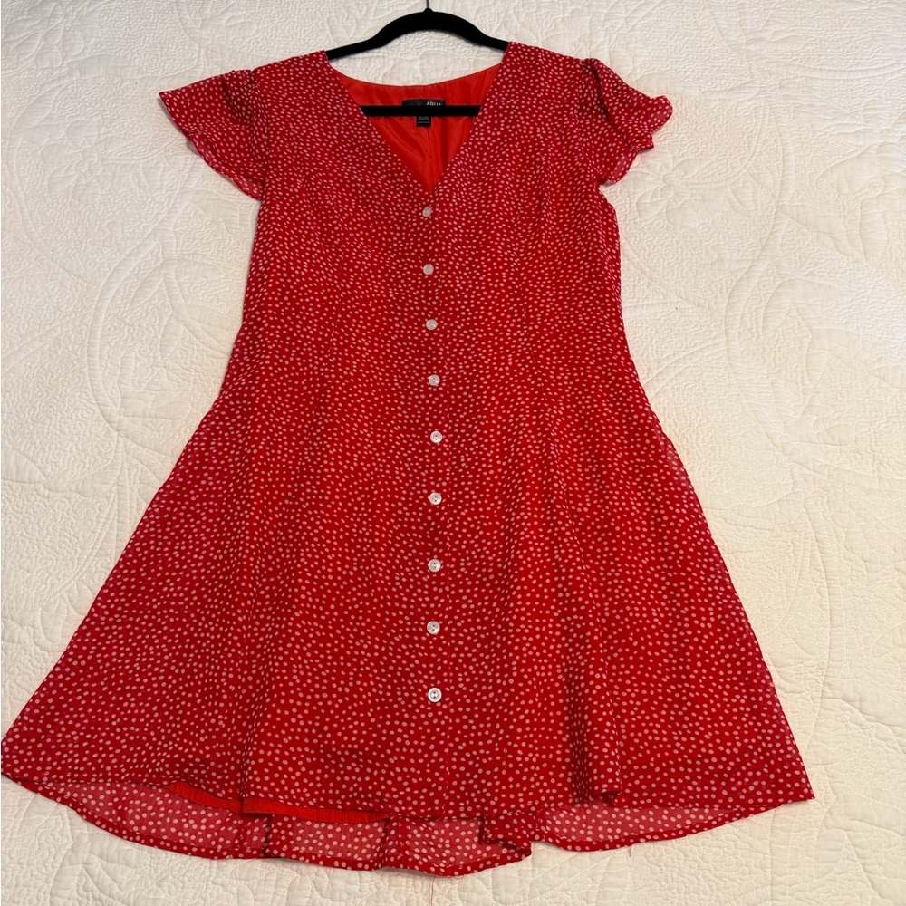 Aqua Red V‑Neck Button‑Front Midi Dress with White Dot Print - Picture 4 of 4